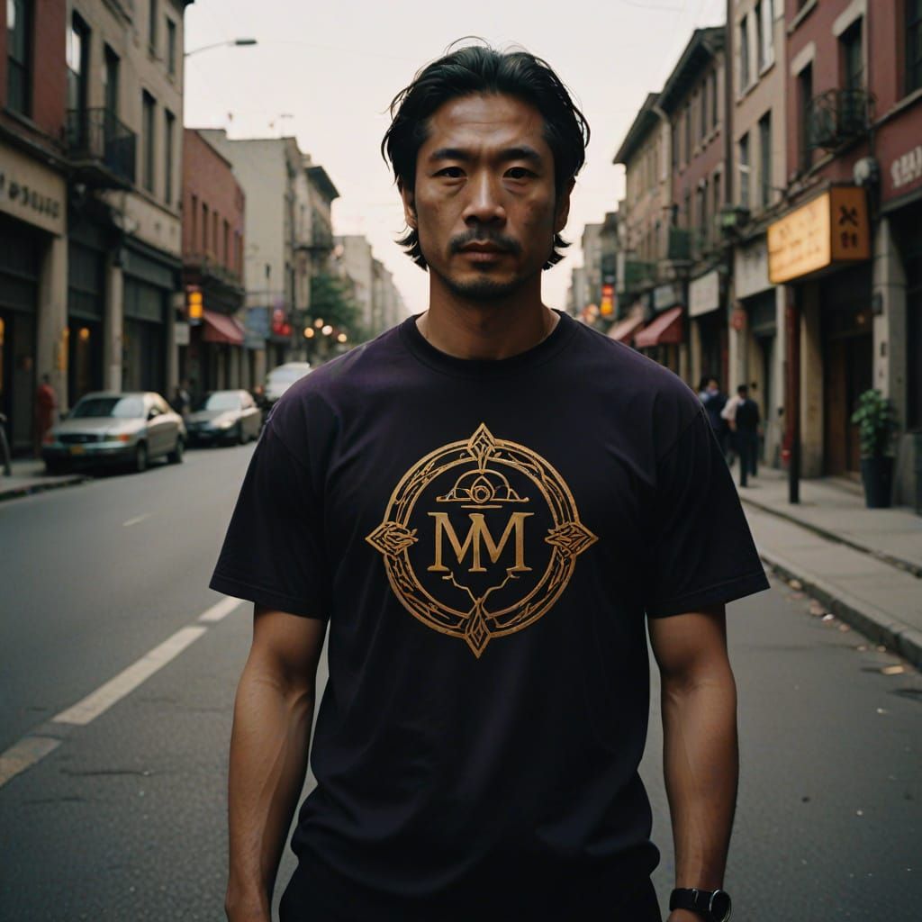 Cinematic Black T-Shirt Film Still with Stylized Texture and...