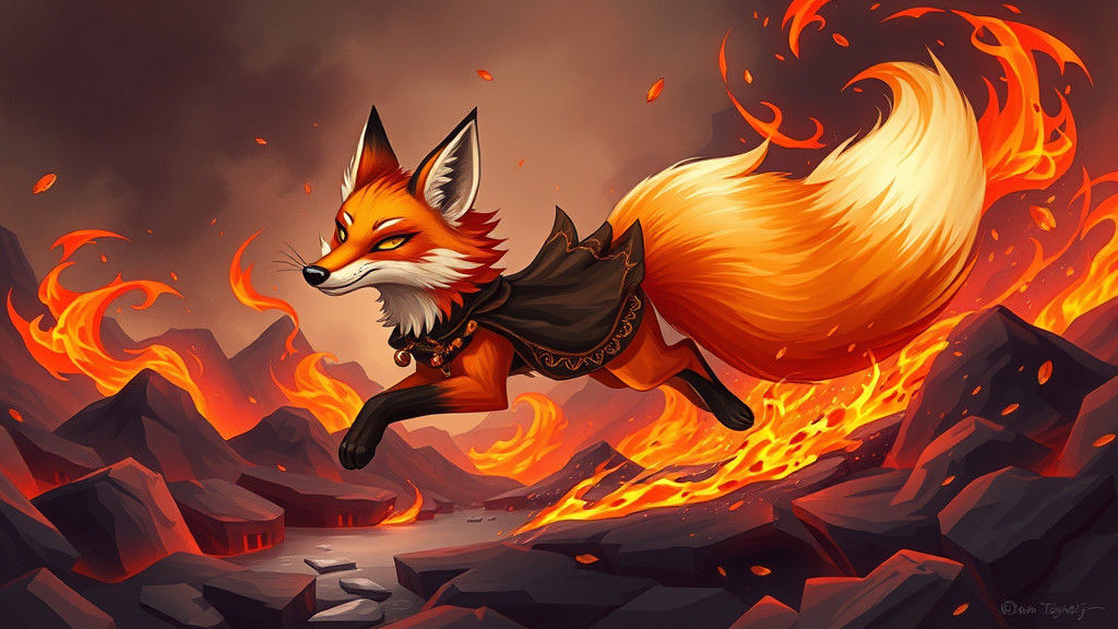 Fox Running from Hellscape in Digital Cartoon Art