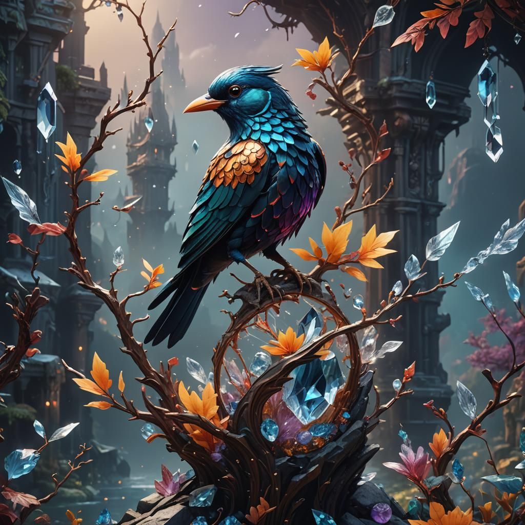 Fantastical Crystal Bird in Detailed Matte Painting
