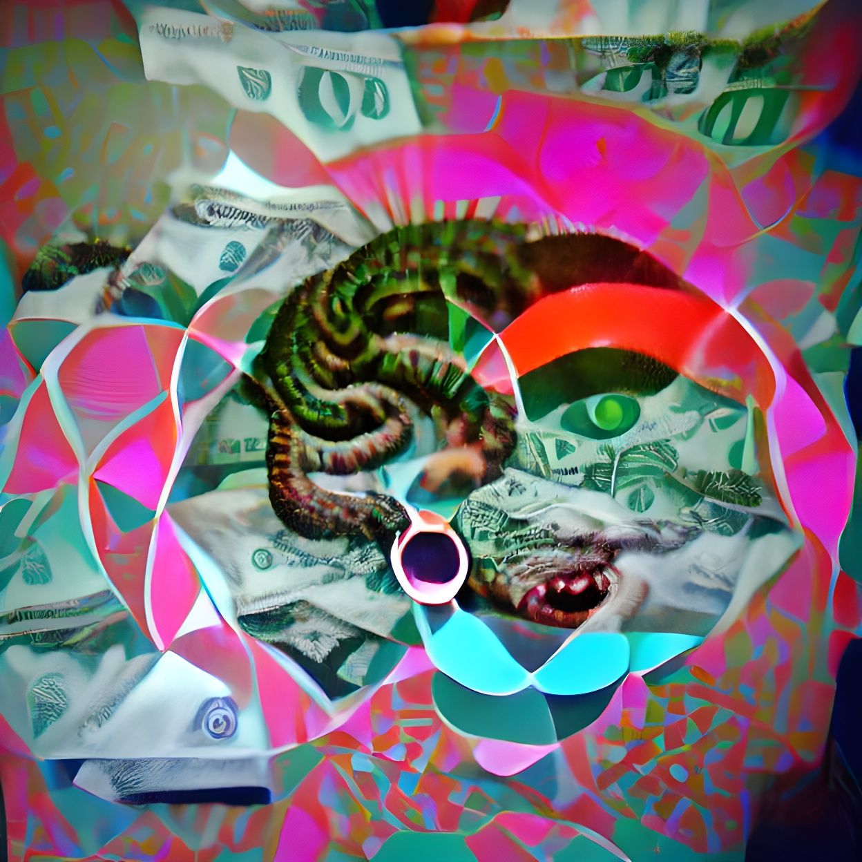 Rich Man Bleeding Money in Psychedelic Vaporwave Style