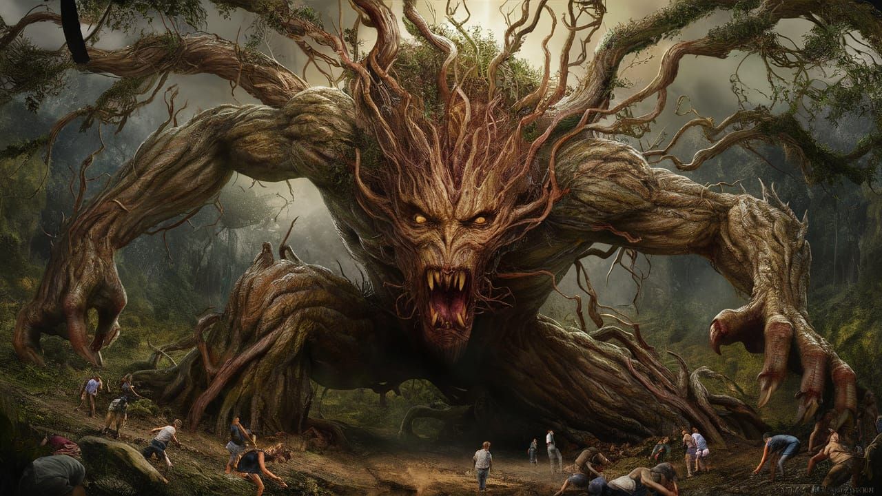 Menacing Tree Monster in Jungle, Detailed Portrait