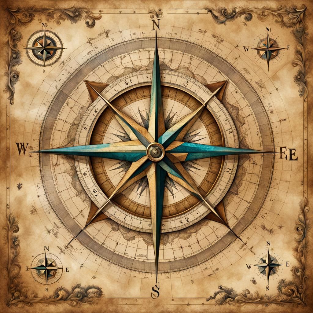 Parchment map with compass rose