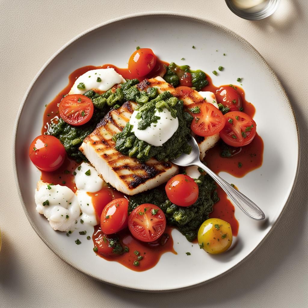 Seared Cod with Burst Tomatoes and Chimichurri