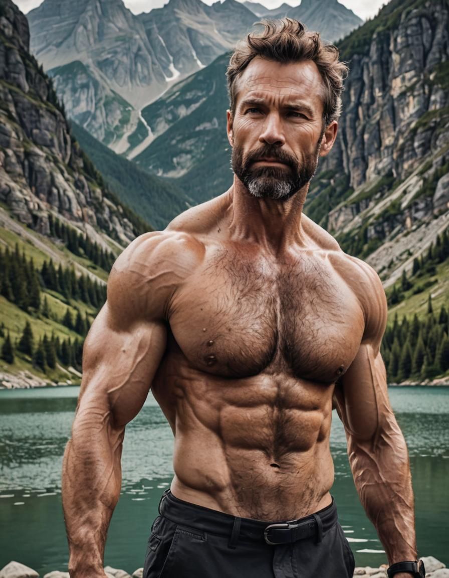 Masculine Man by Mountain Lake