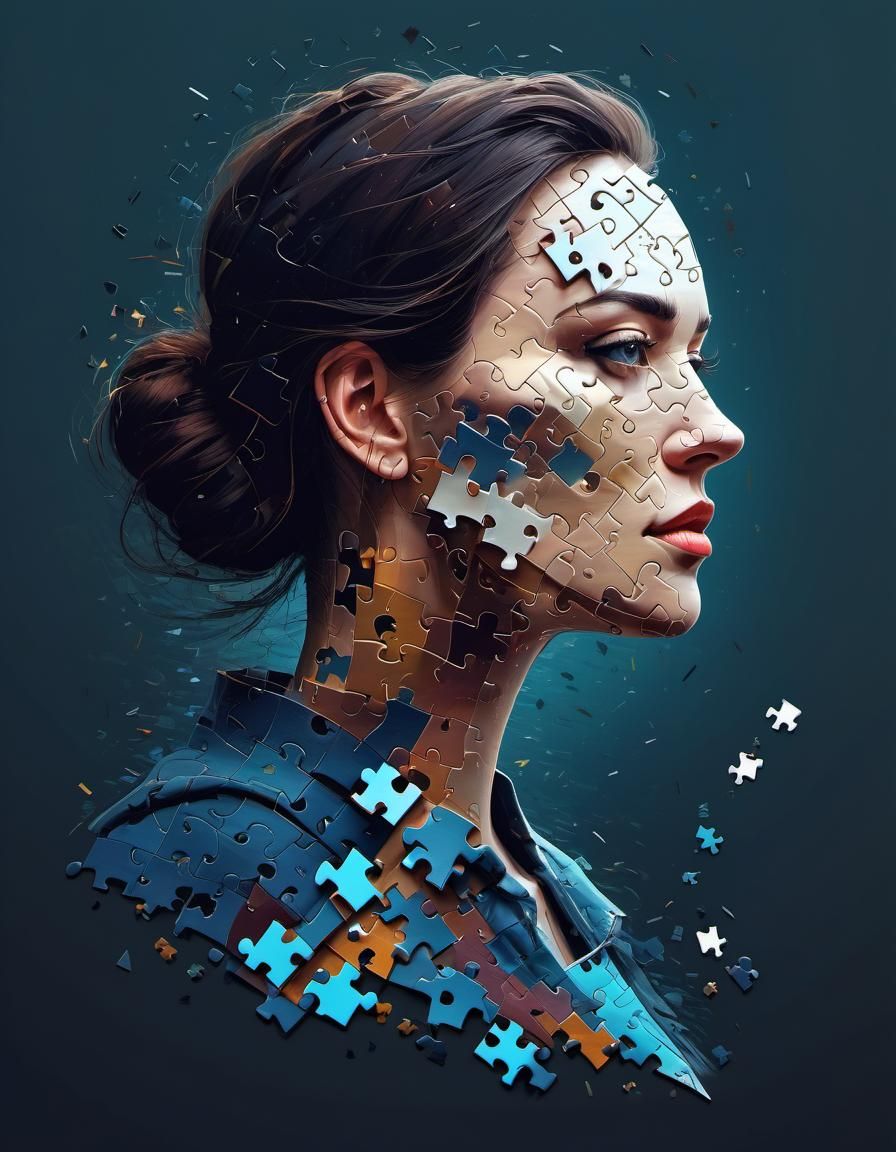 Surreal Puzzle Portrait in Digital Illustration Style