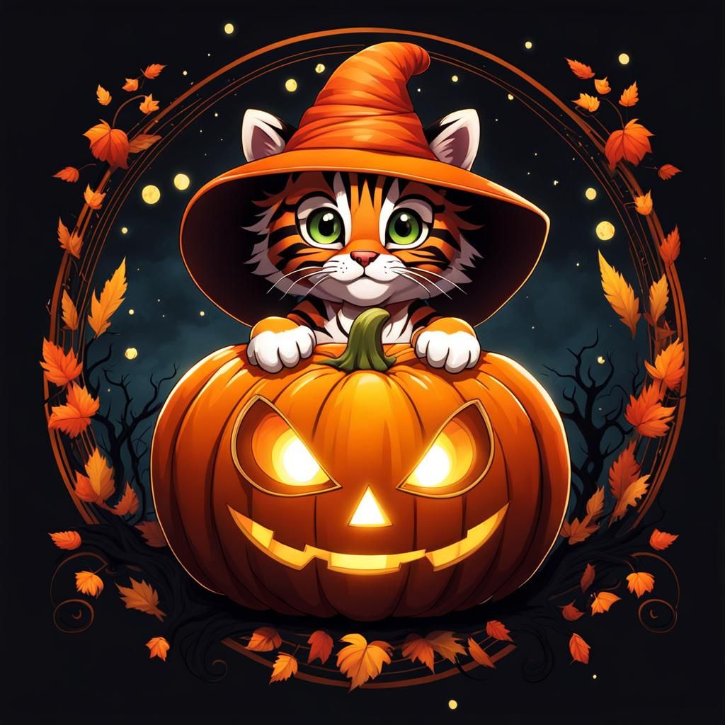 Chibi Tiger Cub Celebrates Halloween Night
