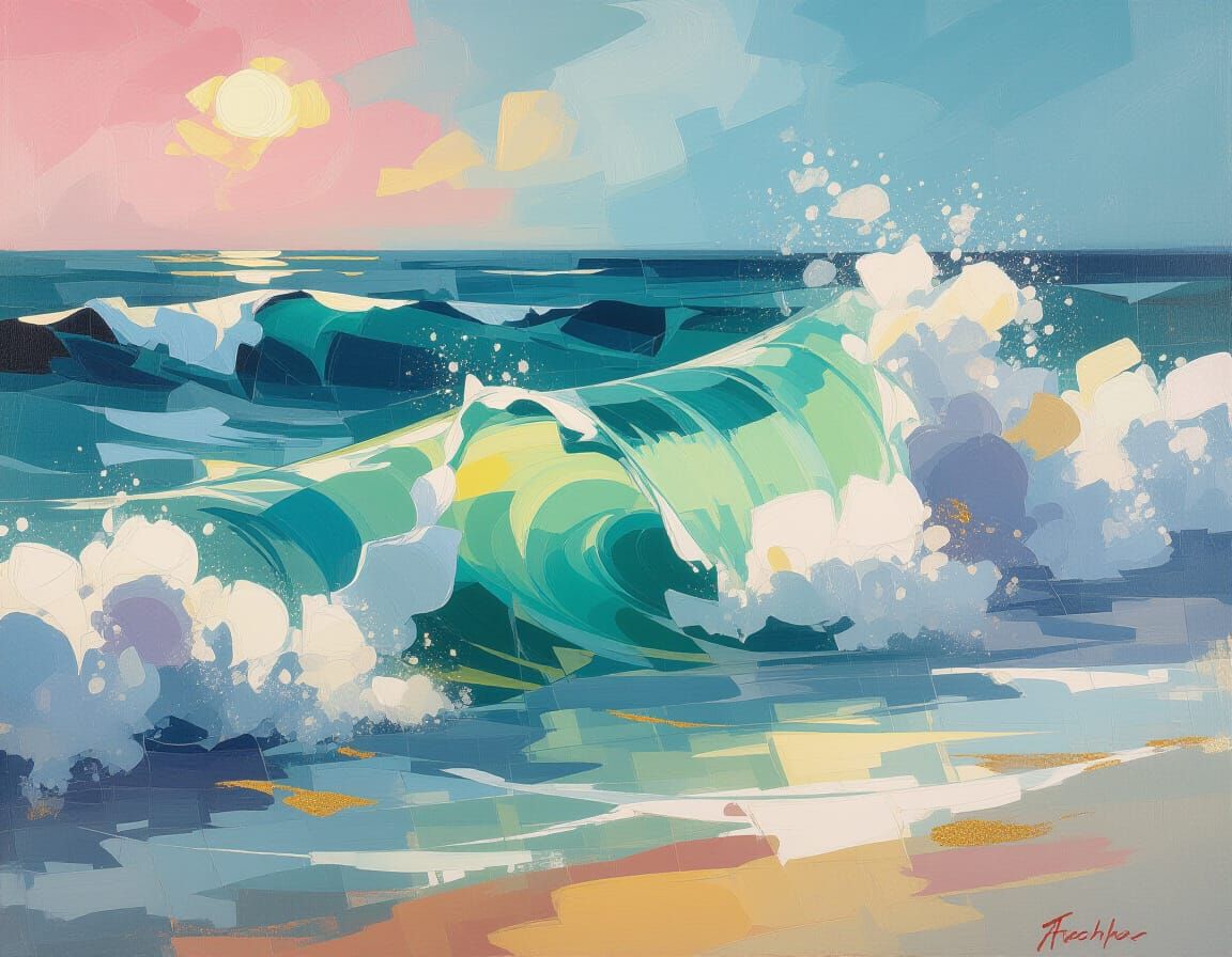 Foaming Sea Wave in Impressionistic Style