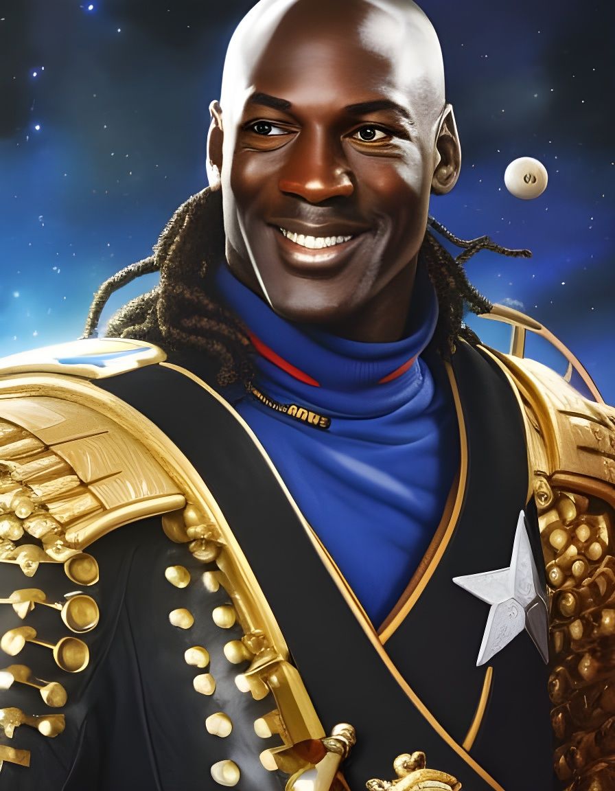 Portrait of michael jordan as Space Pirate Captain Harlock from disney movie "Pirates of the space".  Intricate _details...