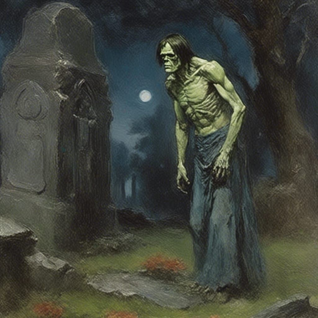 Gothic Cemetery Figure in Watercolor Masterpiece