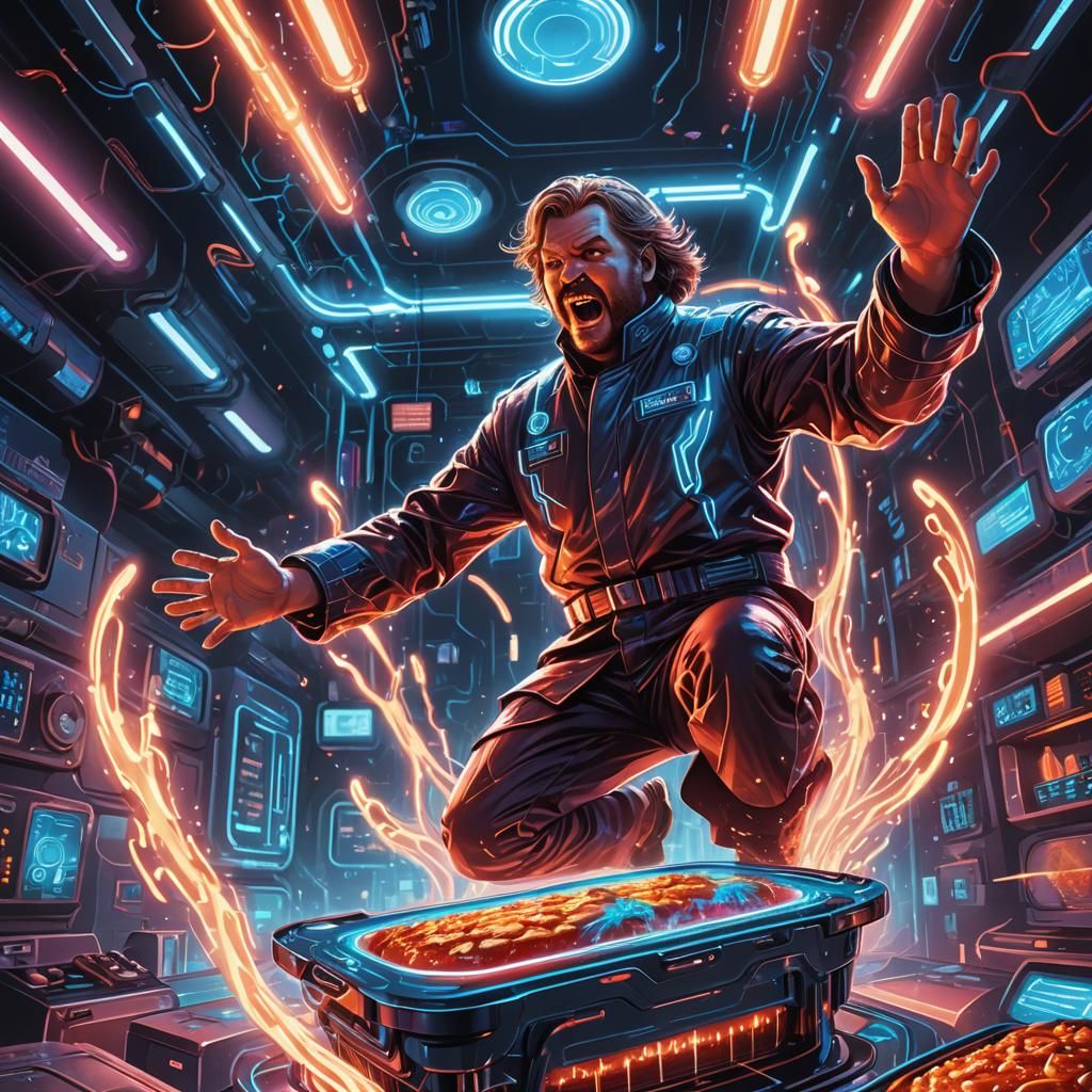 Surrealistic Futuristic Meatloaf in Neon Holographic Aura