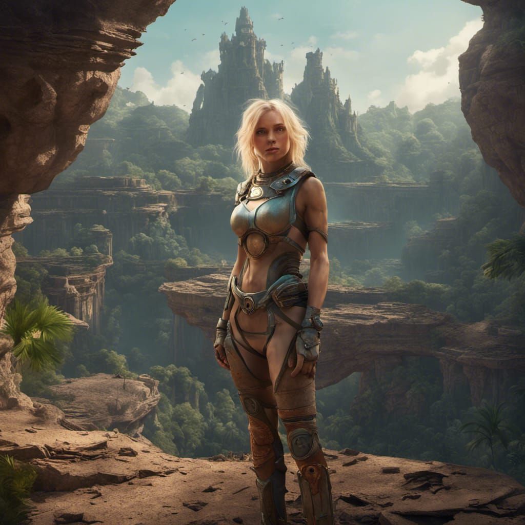 Alien Archeologist Overlooks Jungle City Ruins