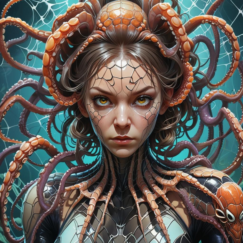 Octopus Spider Hybrid in Detailed Web