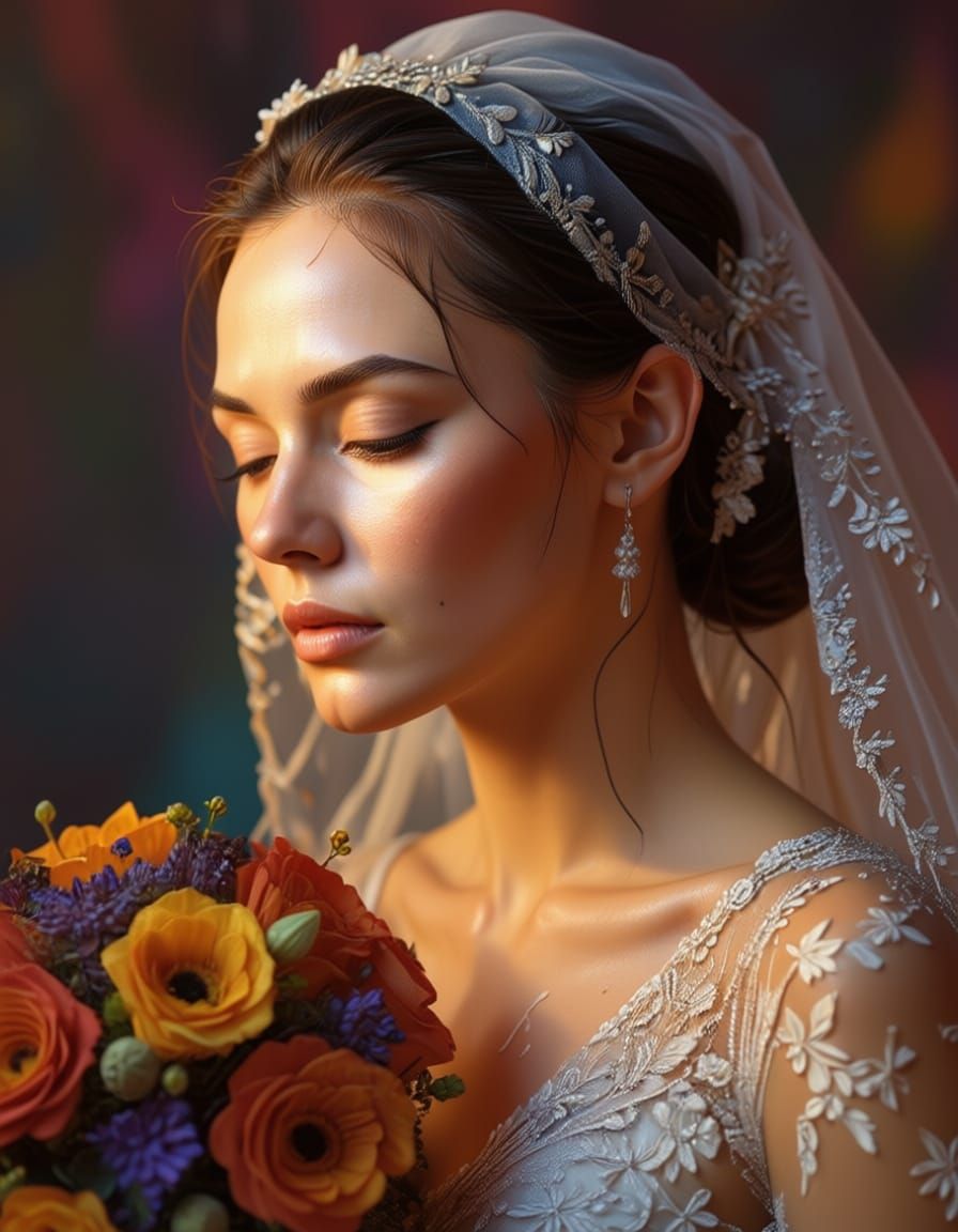 Hyperrealistic Bride with Colorful Splash Art Background