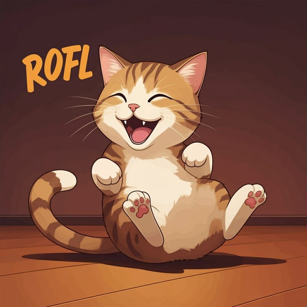 Hilarious Anime Cat Rolling in Laughter with Hilarious Expre...