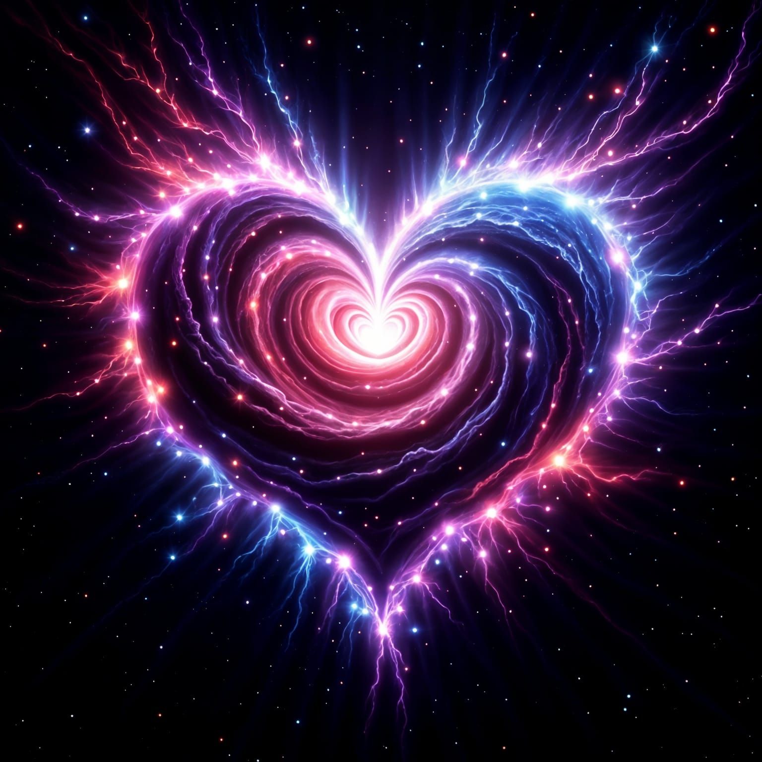 Vibrant Cosmic Heart in Swirling Galaxies