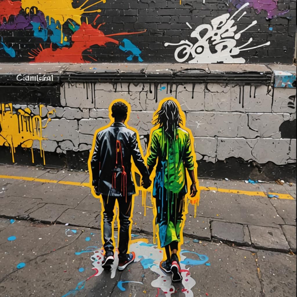 Melting Graffiti Art: Musician on Street Corner