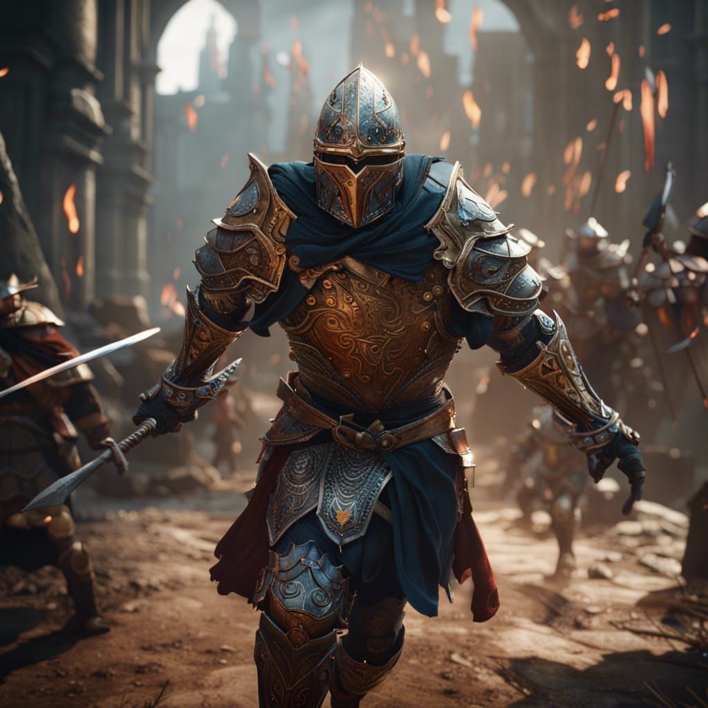 Knight in Armor Running into Battle