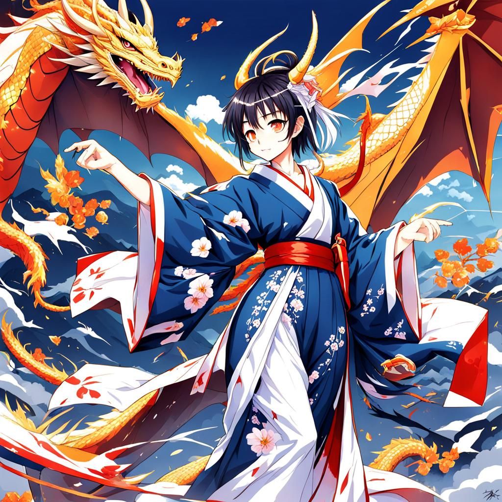 Dragon in Kimono with Anime Art Style