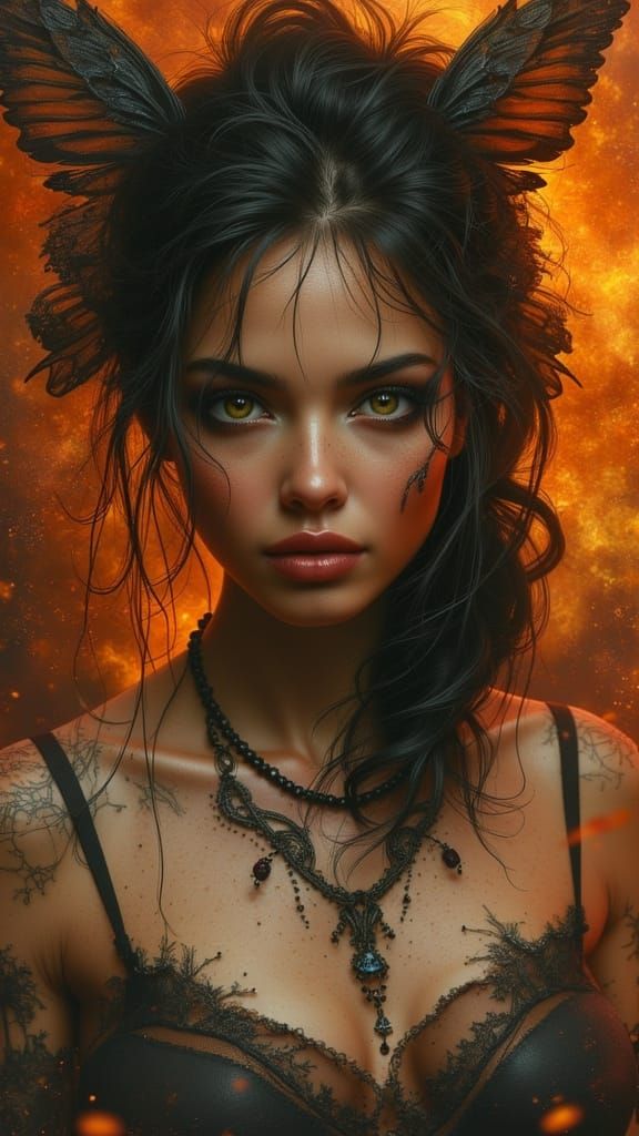 Photorealistic Woman Illustration Inspired by Dark Fantasy A...