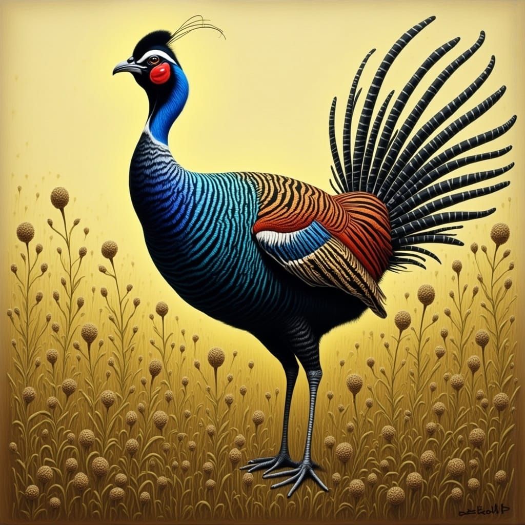 Giant Pheasant Portrait in Acrylic Style