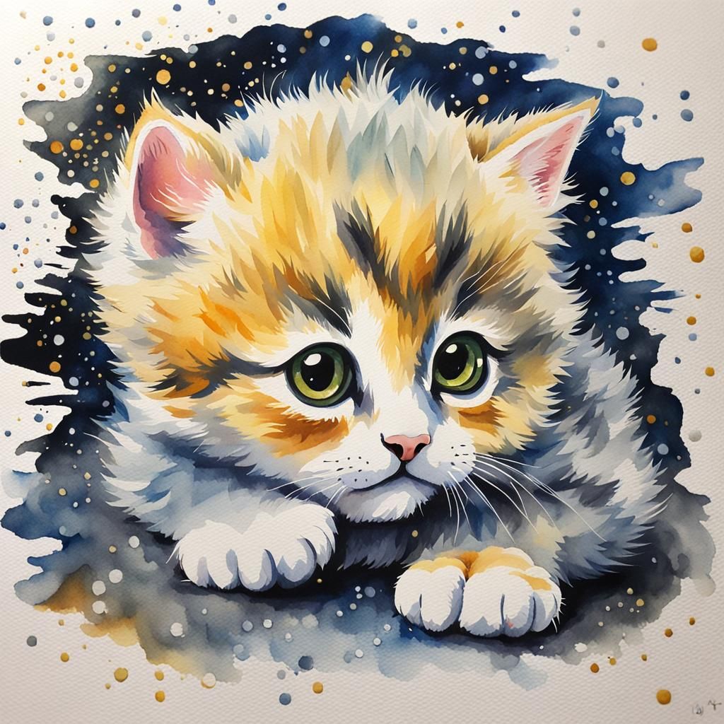 Watercolor Baby Cat of Light and Smoke