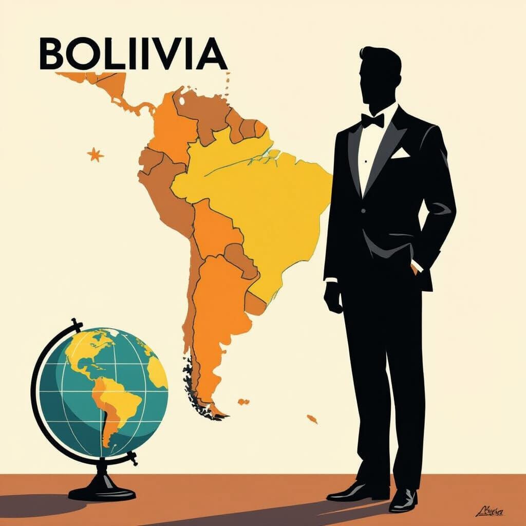 Silhouetted Figure Over Bolivia Map, Minimalist Realism Styl...