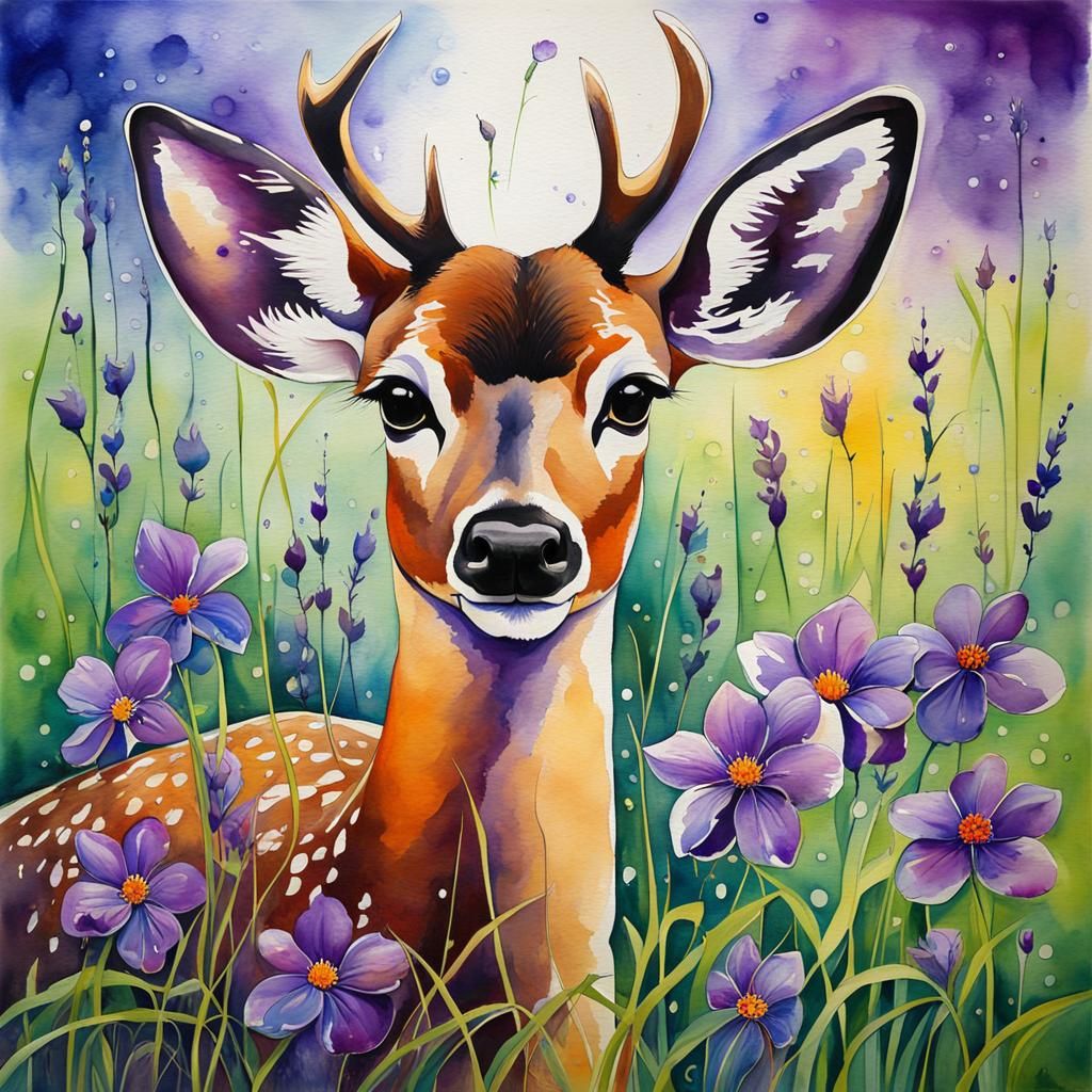 Deer in Springtime: Indigenous Renaissance Watercolor