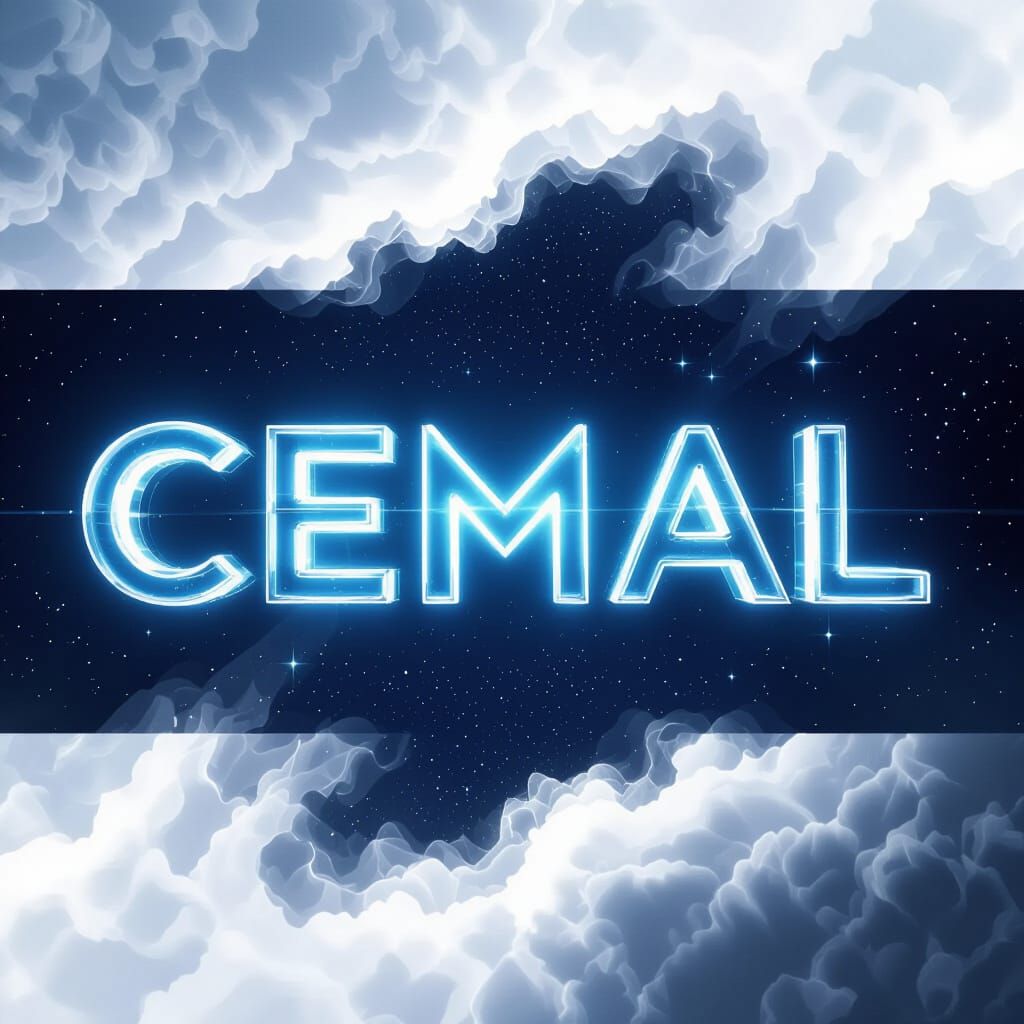 Glowing CEMAL Inscription in Cosmic Blue and White Light