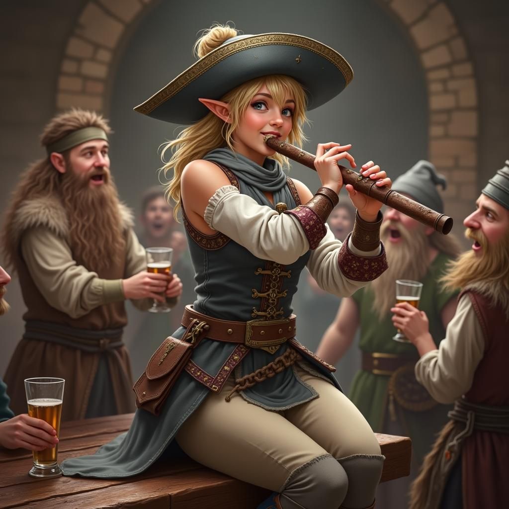Elf Bard Performance in Lively DnD Tavern