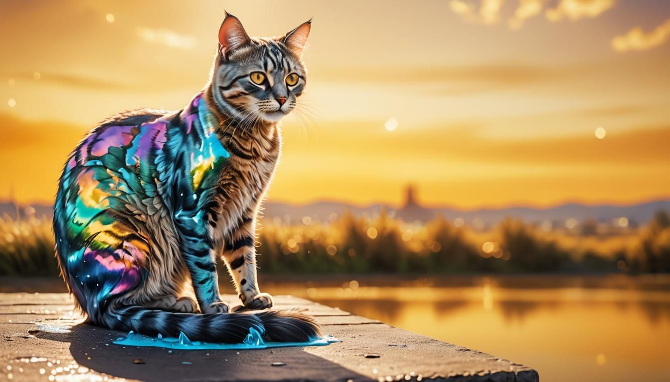 Metallic Cat in Hyper-Realistic Digital Airbrush Art