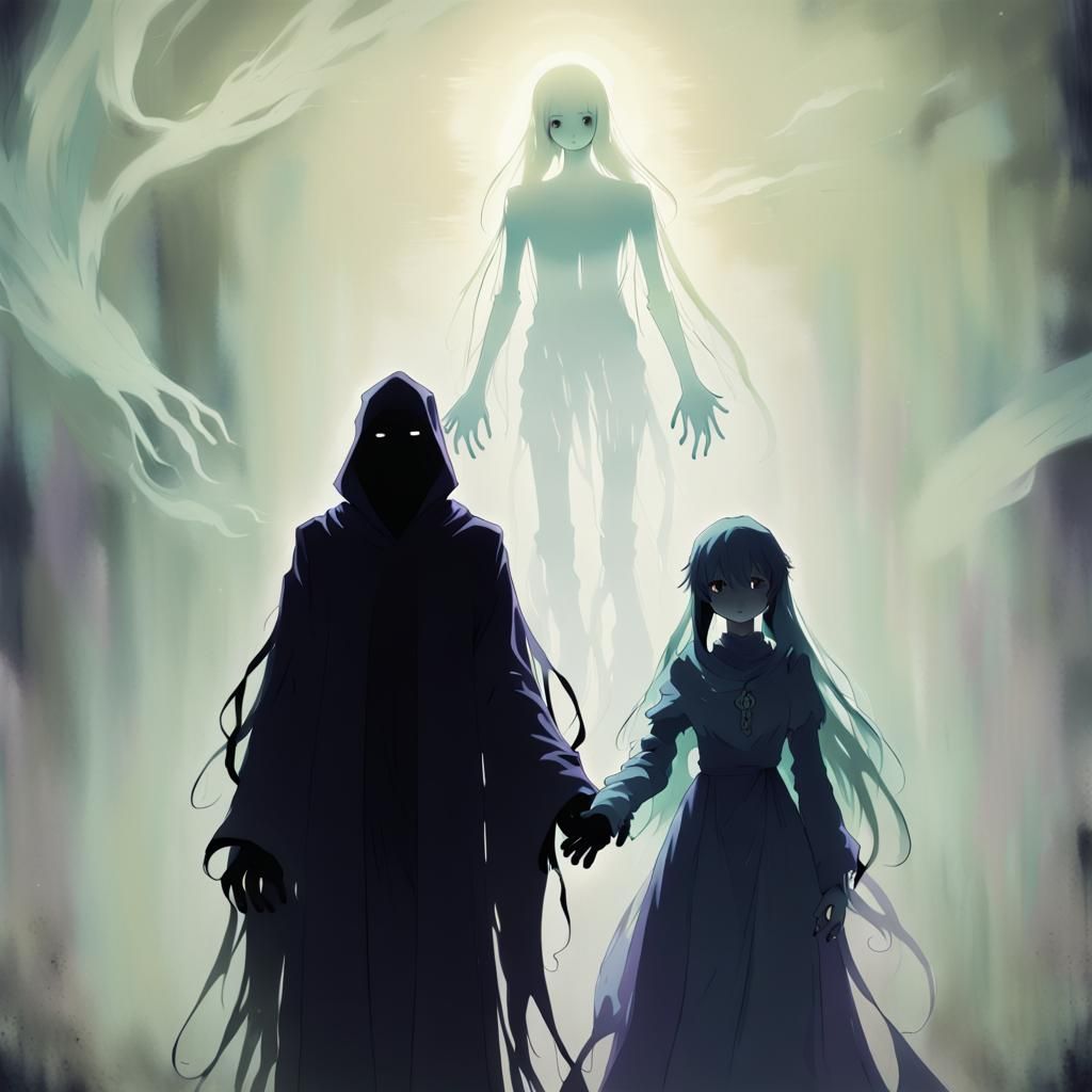 Spectral Apparition with Shadowy Stranger in Anime Style