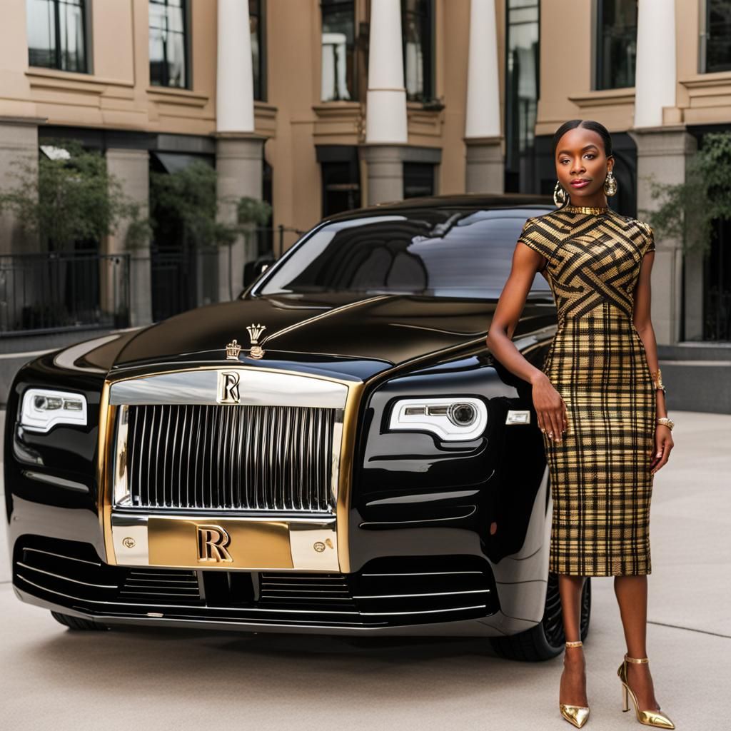 Black and Gold Rolls-Royce with Elegant Woman