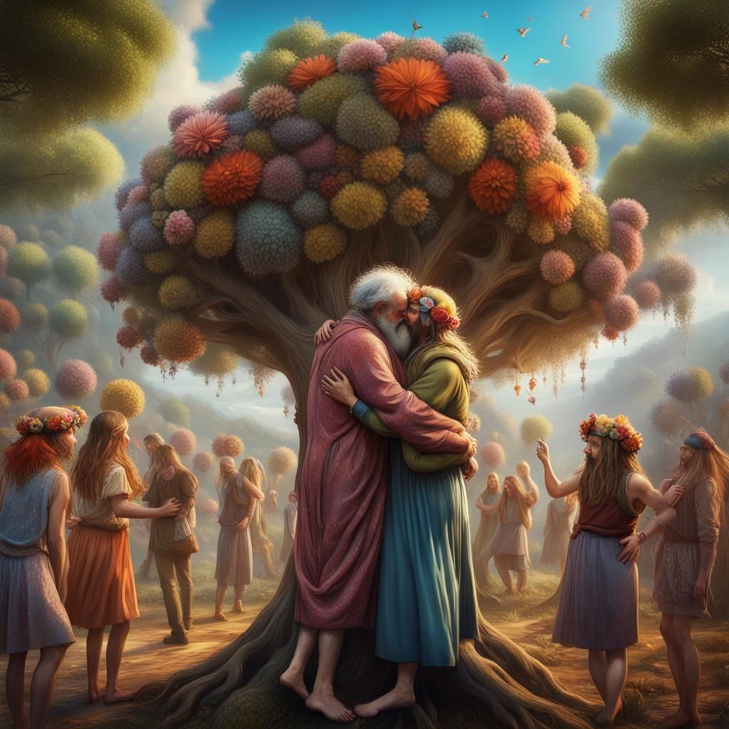 Fritz Perls Hugging a Tree: Detailed Matte Painting