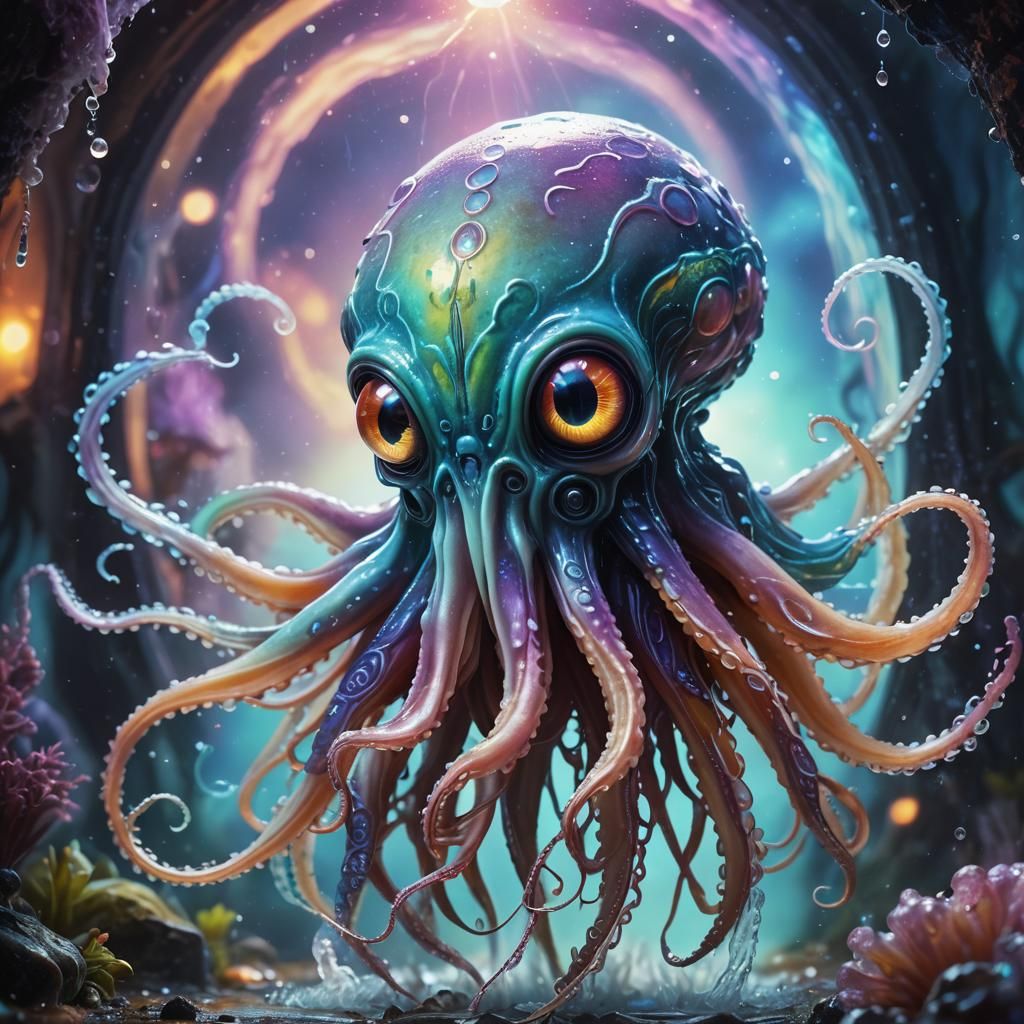 Hyperrealistic Alien Squid Near Glowing Portal