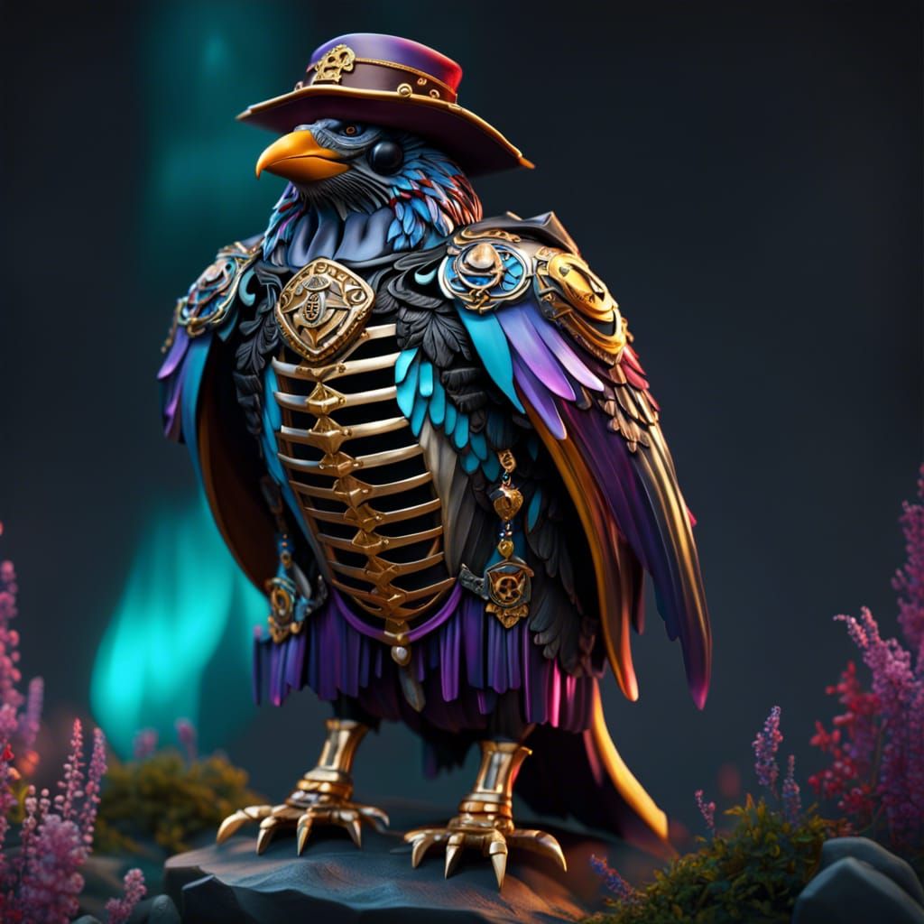 Intricate Skeletal Penguin Pirate in Synthetism Style