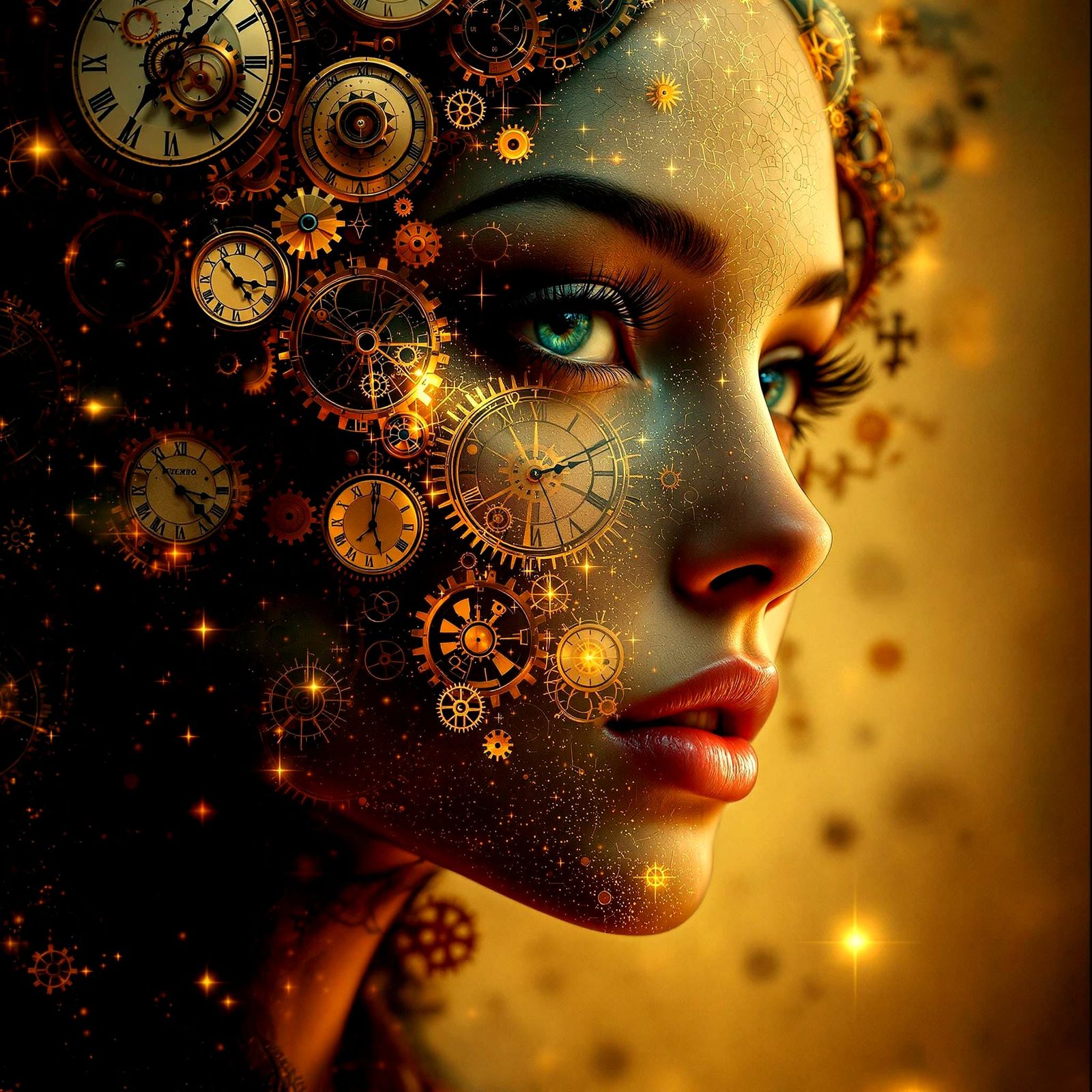 Surrealist Steampunk Goddess with Clockwork Majesty