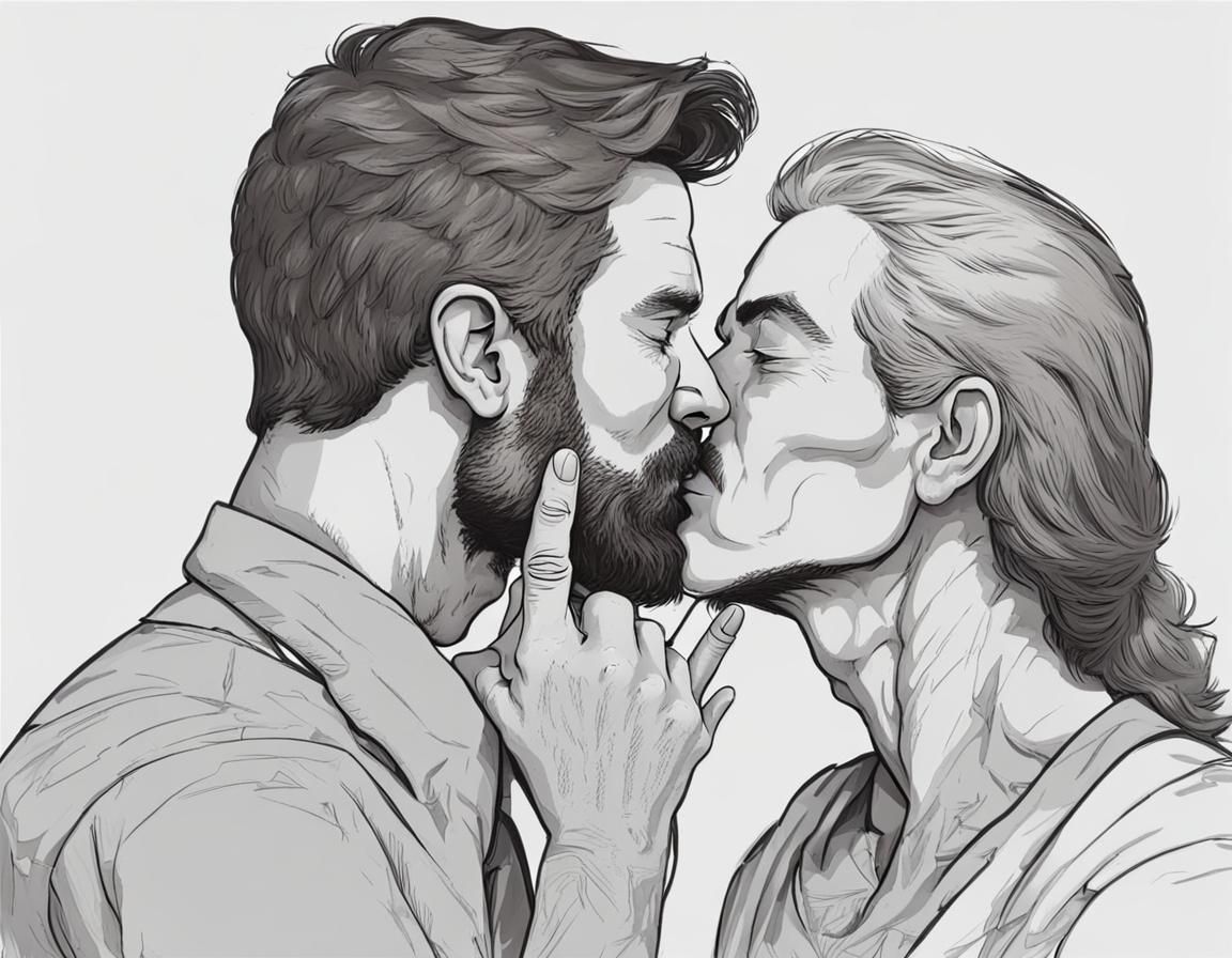 Image of Two Older Men Kissing