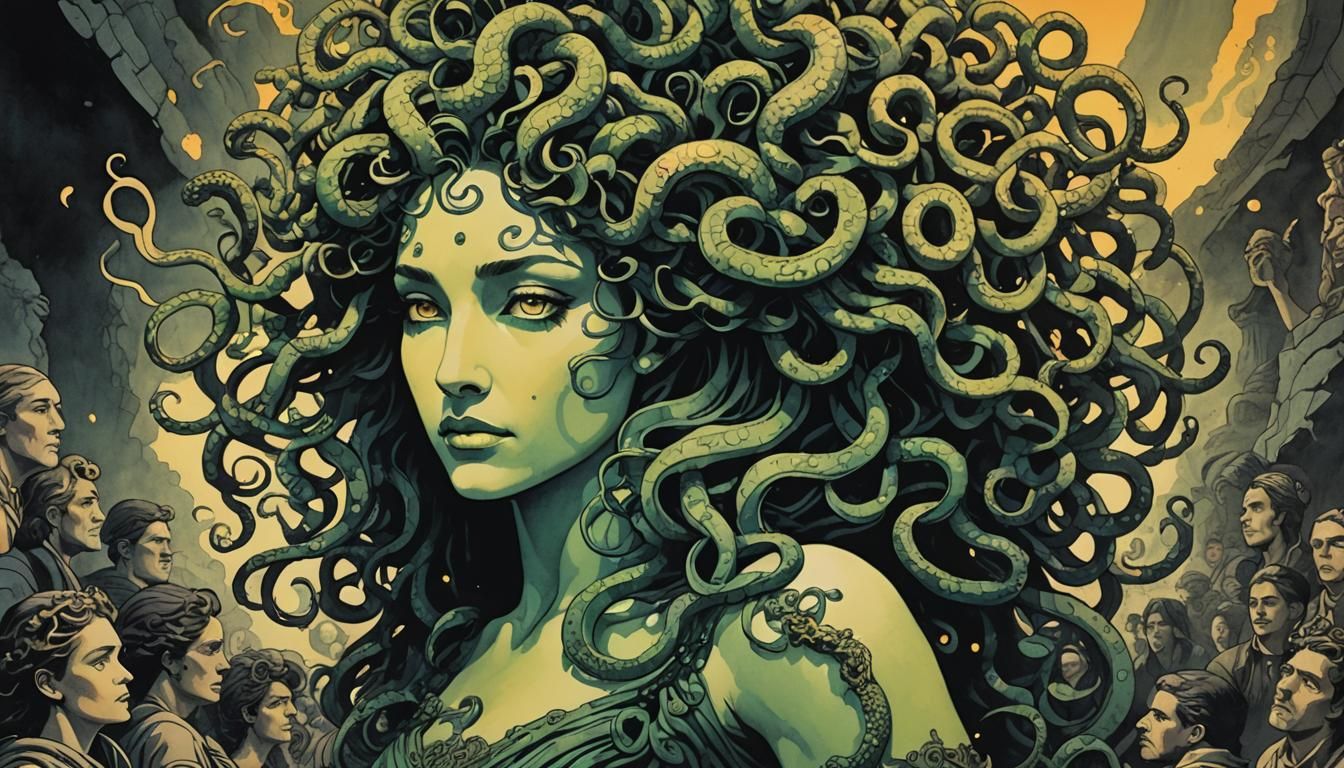 Whimsical Ink Poster of Medusa