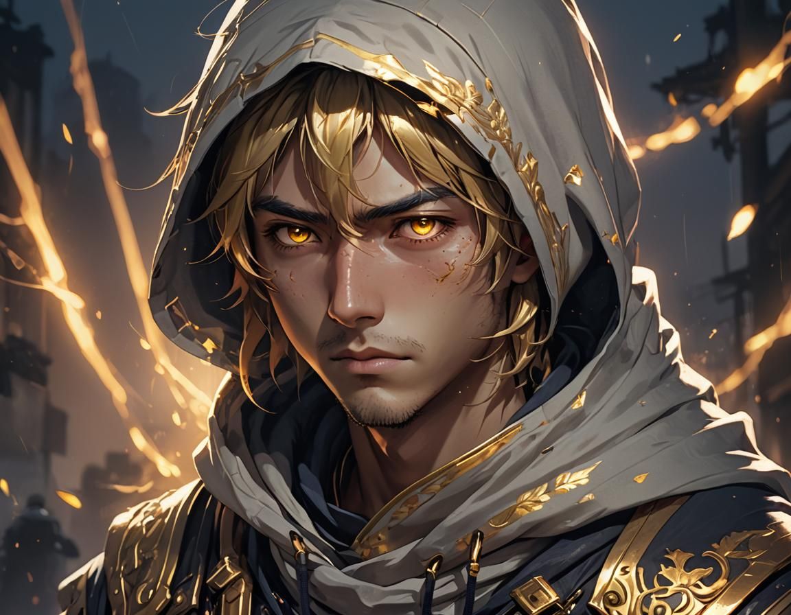 Tragic Portrait in Golden Light: 3D Anime Art