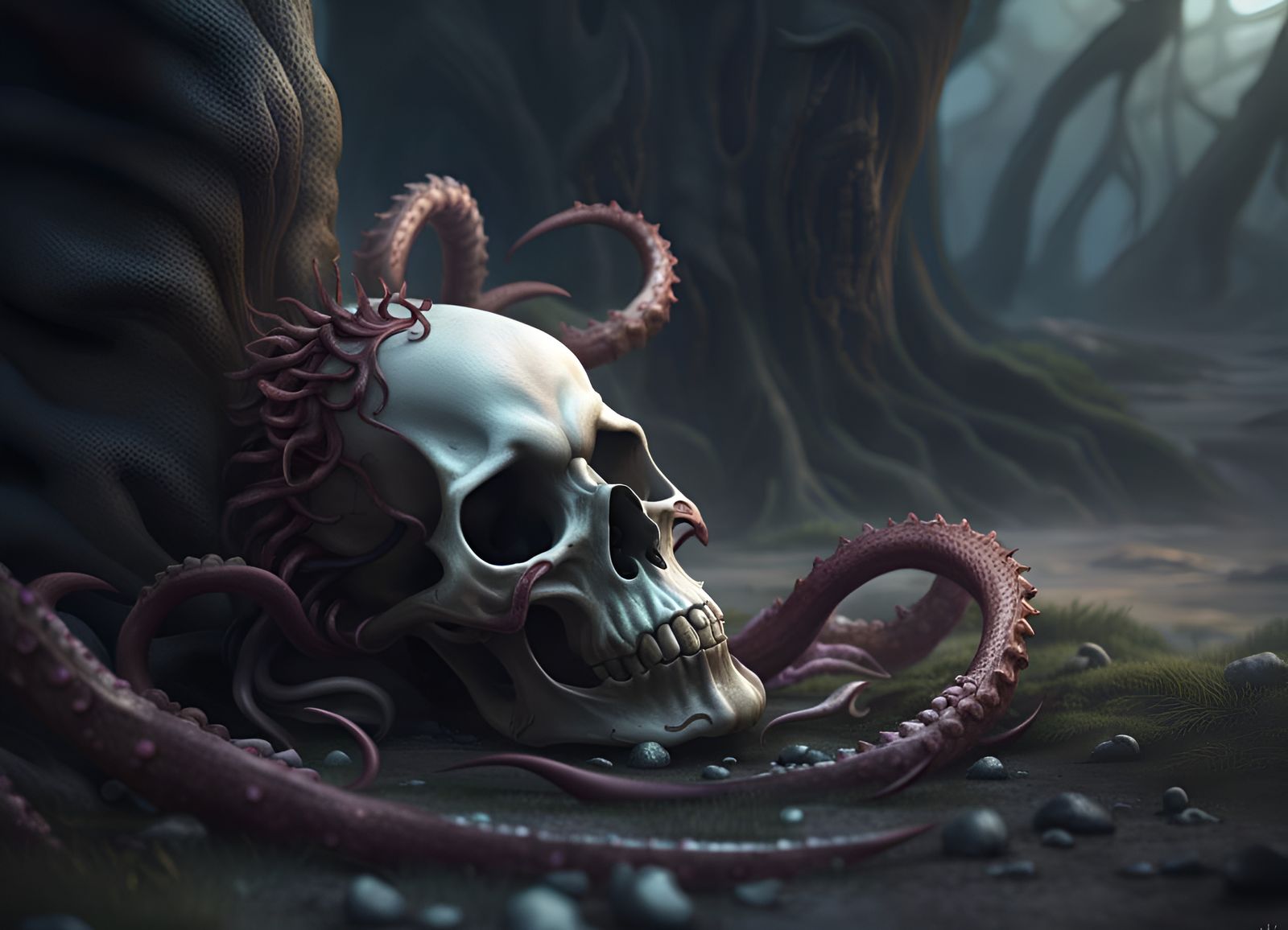 Eldritch Skull with Tentacles: Fantasy 3D Render