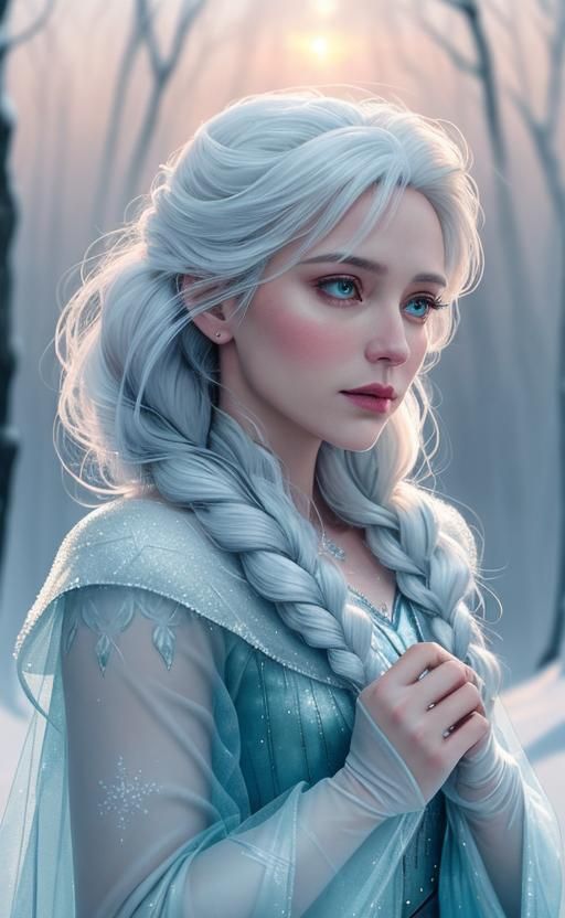 Elsa's Icy Powers in Watercolor and Oil Painting