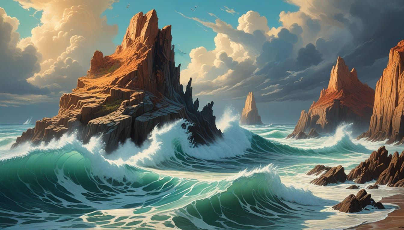 Surreal Seascape with Mythical Creature & Chaotic Clouds