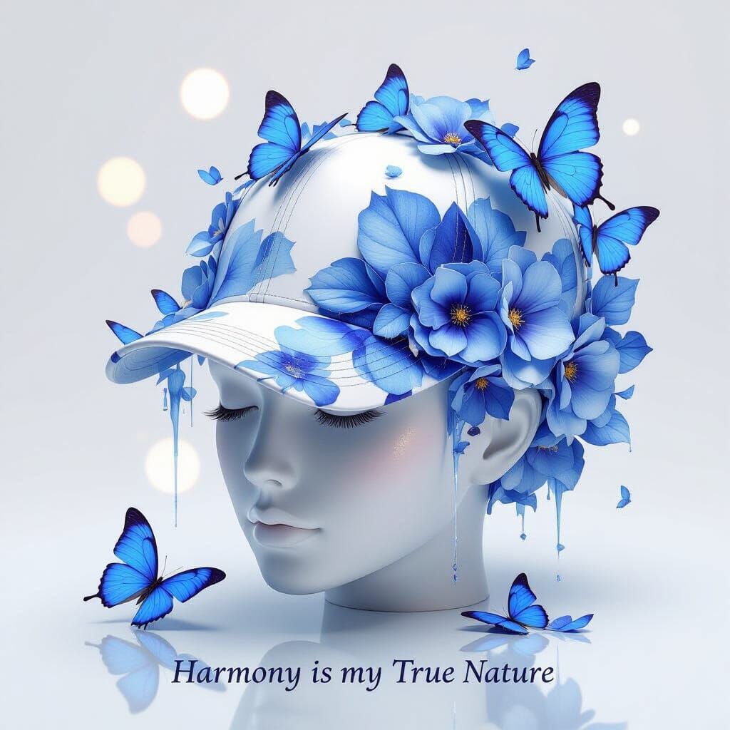 Avant-Garde Baseball Cap in Blue and White Porcelain Style