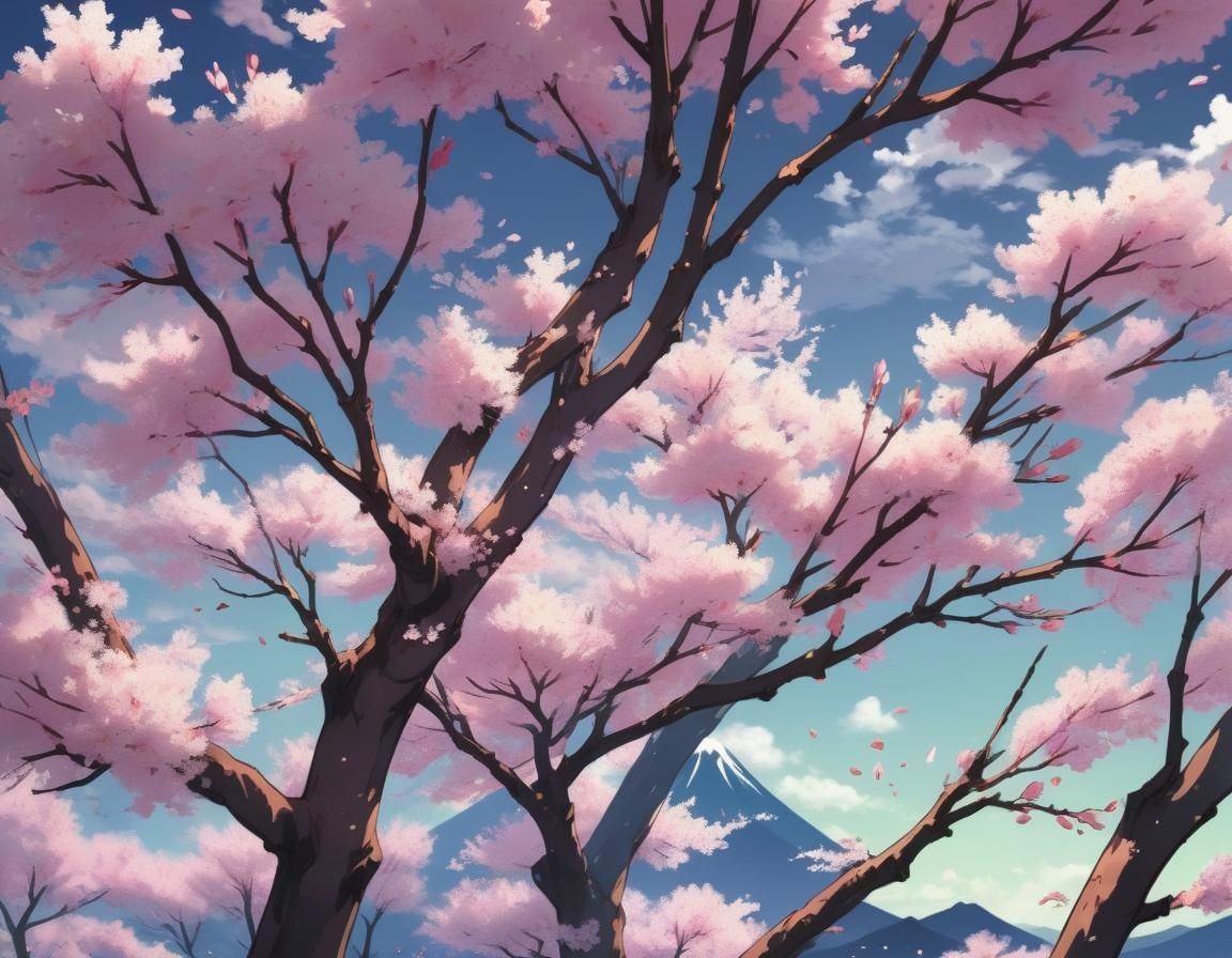 Blooming Cherry Trees in Anime Style