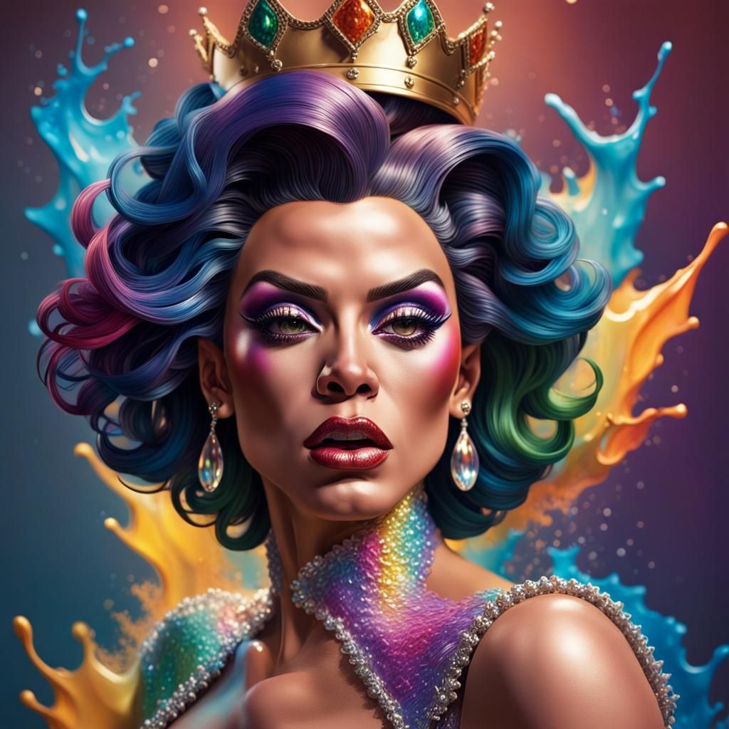 Hyperrealistic Drag Queen in Colorful Splash Art