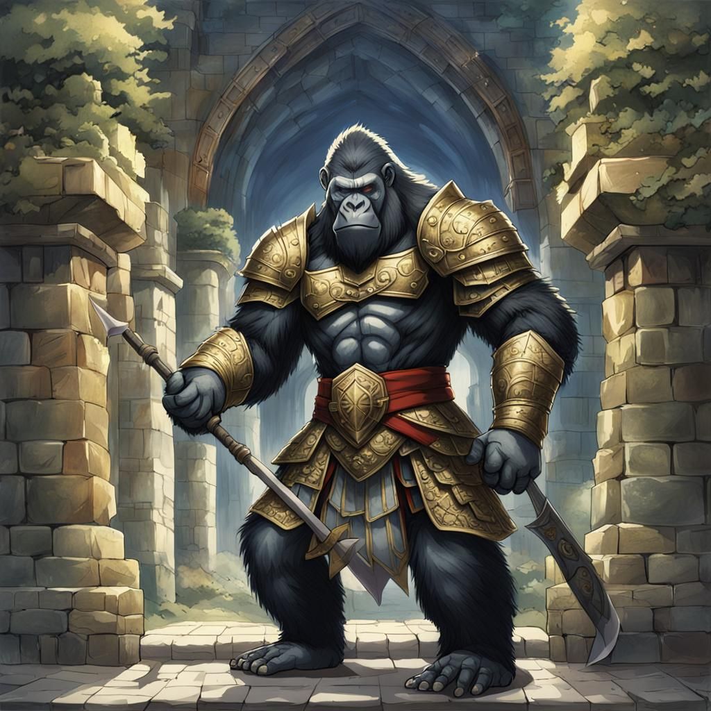 Armored Gorilla Knight in Anime Style