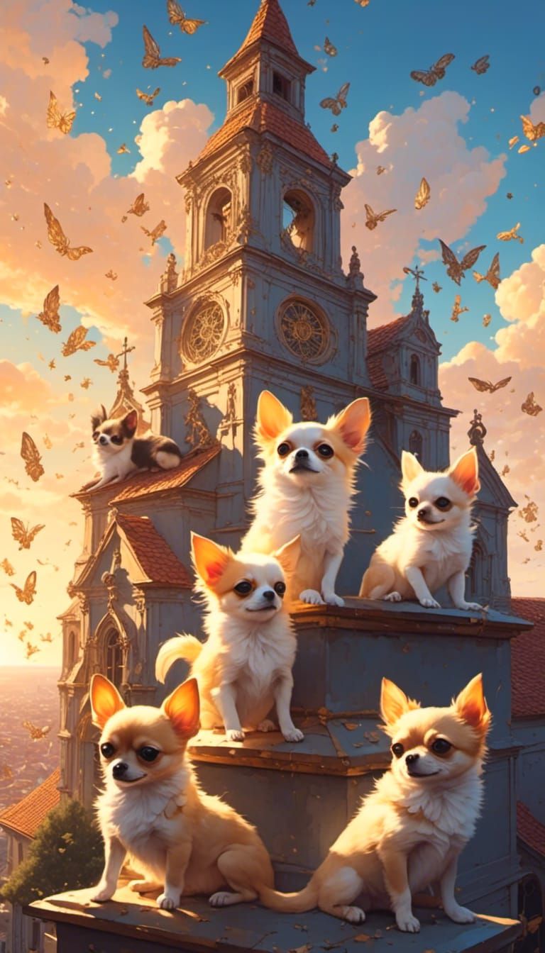 Chihuahuas Swarm Atop Church Tower