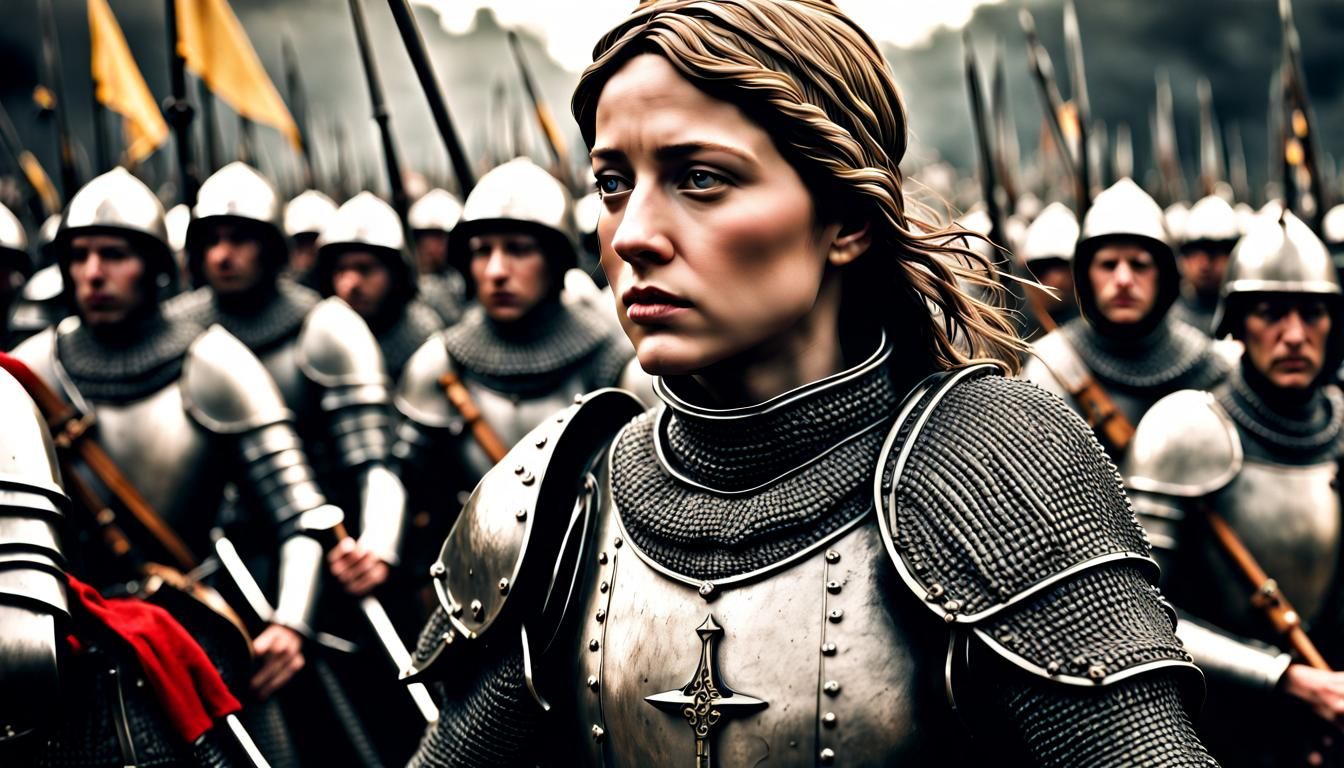 Joan of Arc Leads Army: Hyperrealistic Cinematic Image