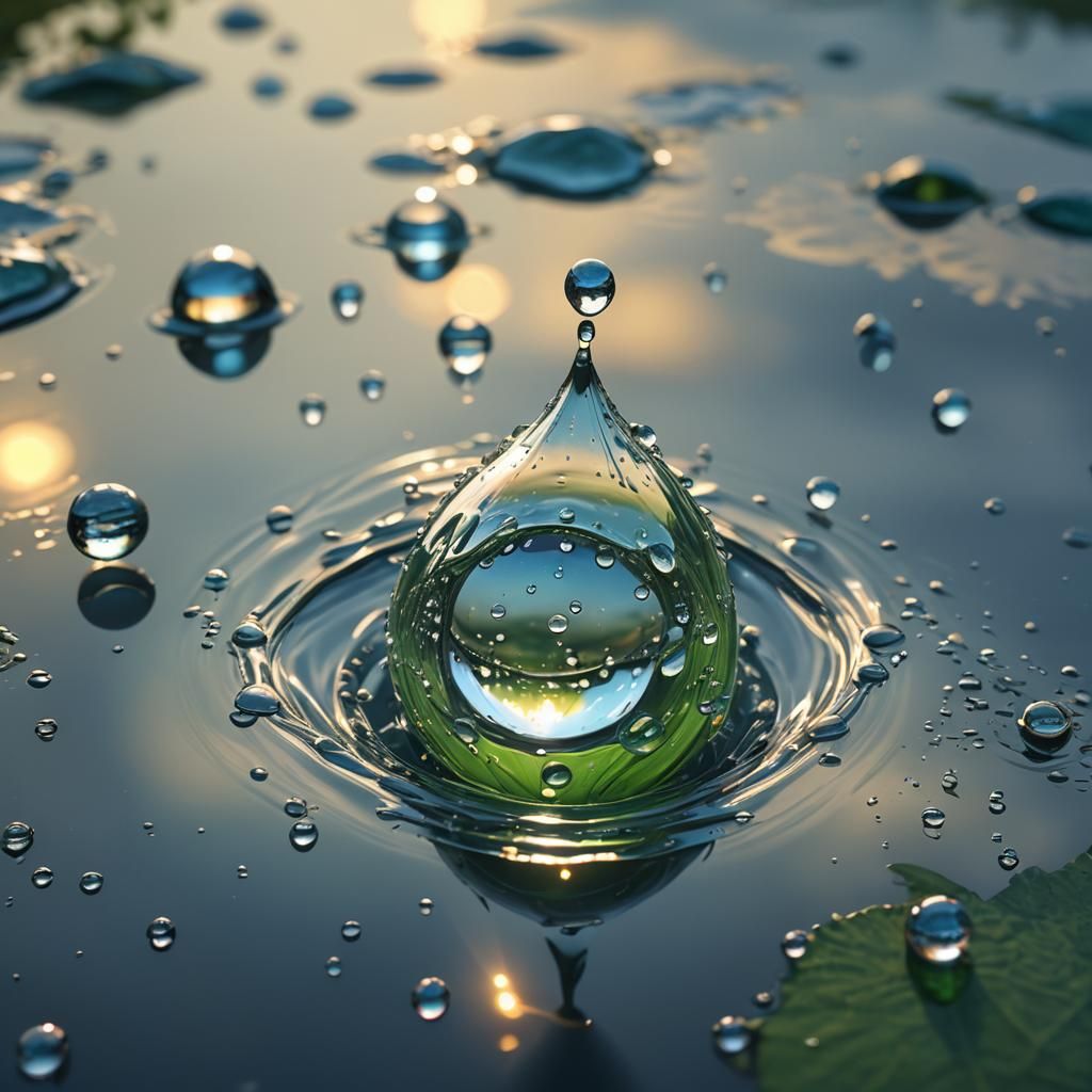 Giant Dew Drop Reflecting Riverscape at Sunrise