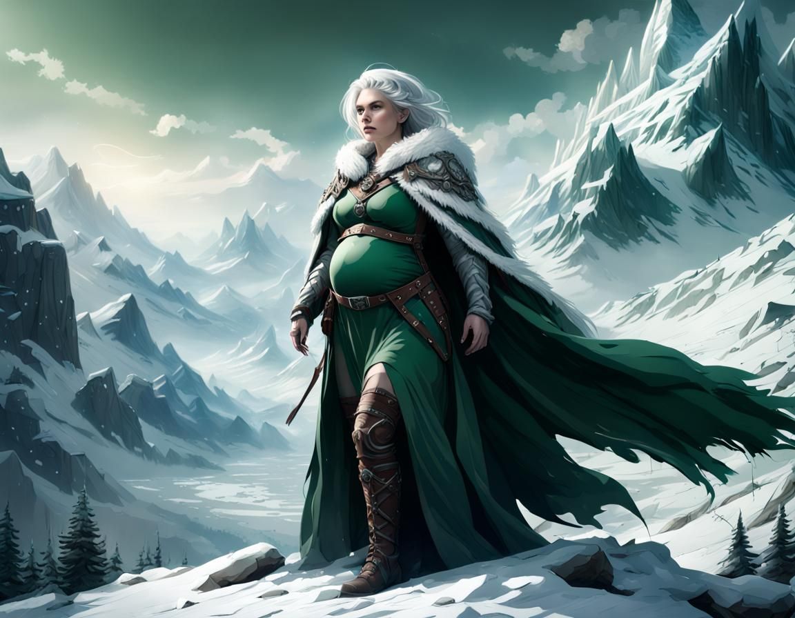 Pregnant Ranger on Snowy Mountain